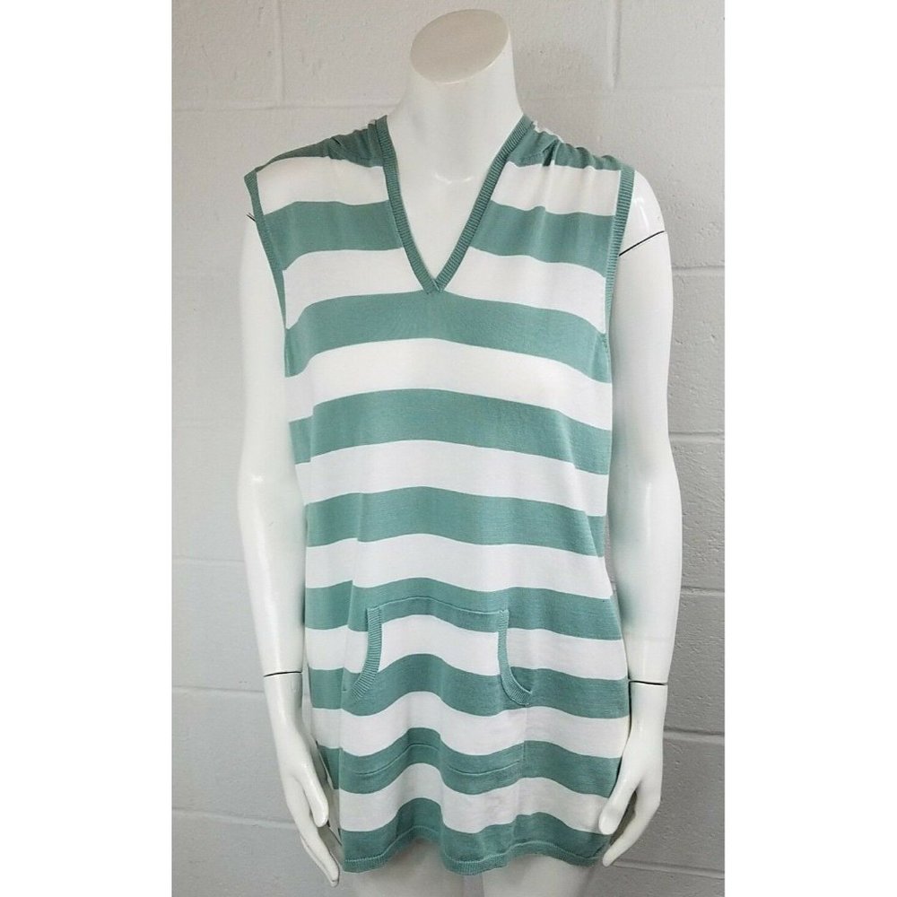 Eight Eight Eight Womens Hooded Sweater Size Large Sleeveless Striped Pocket